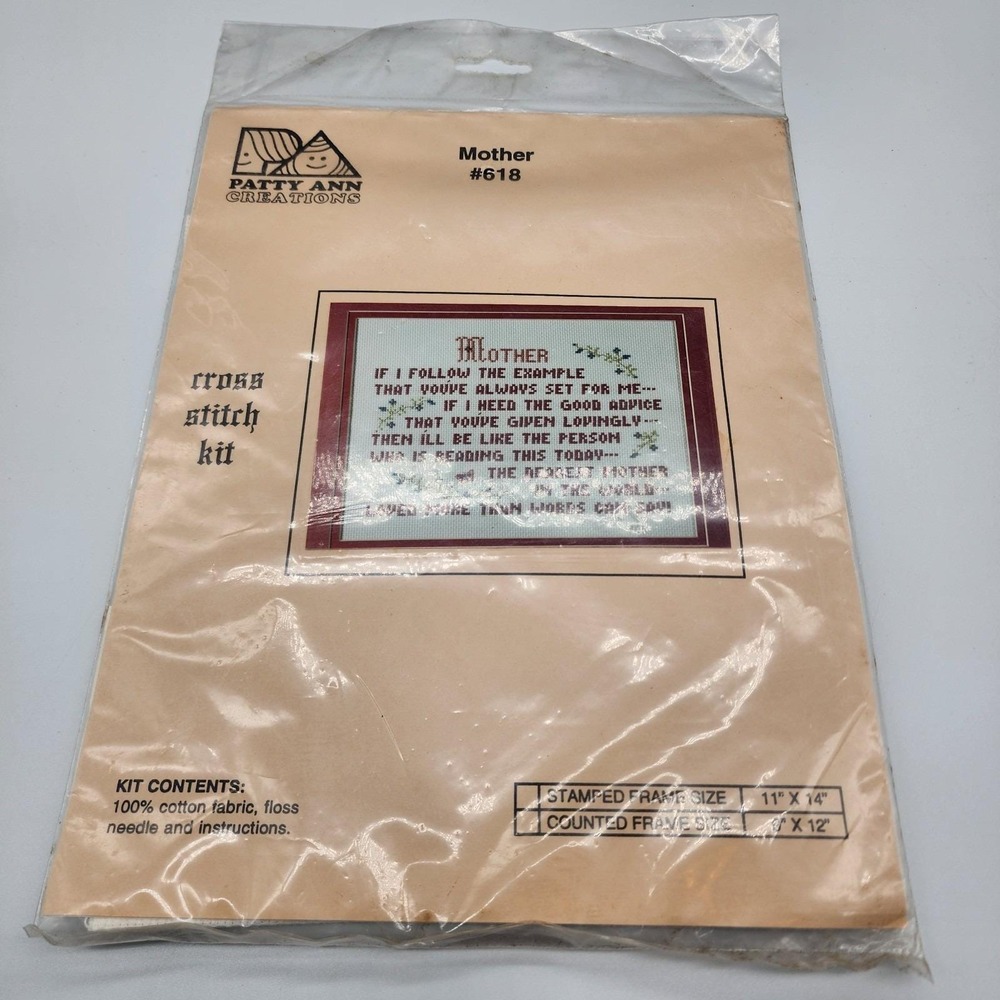 Mother Stamped Cross Stitch Kit Patty Ann Creations 11" x 14" Embroidery
